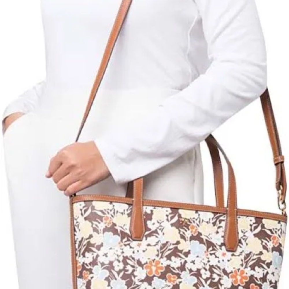 Tory Burch Brown and Yellow Tote Bag with Sophisticated Design - Picture 5 of 5